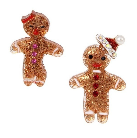 Betsey Johnson Jewelry - Betsey Johnson Christmas Gingerbread Man Mismatch Stud Earrings